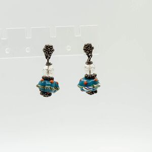 Lampwork glass bead earrings dangle blue venetian millifiori
